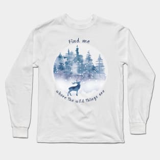 Watercolor Deer in Winter Forest Long Sleeve T-Shirt